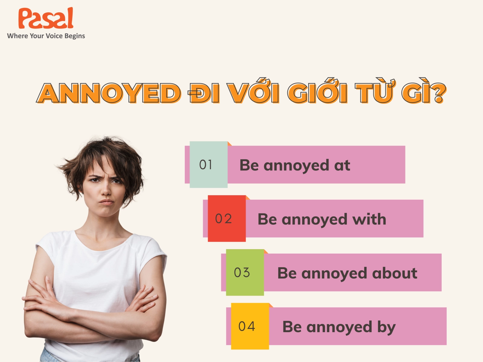 Annoyed đi với giới từ gì?