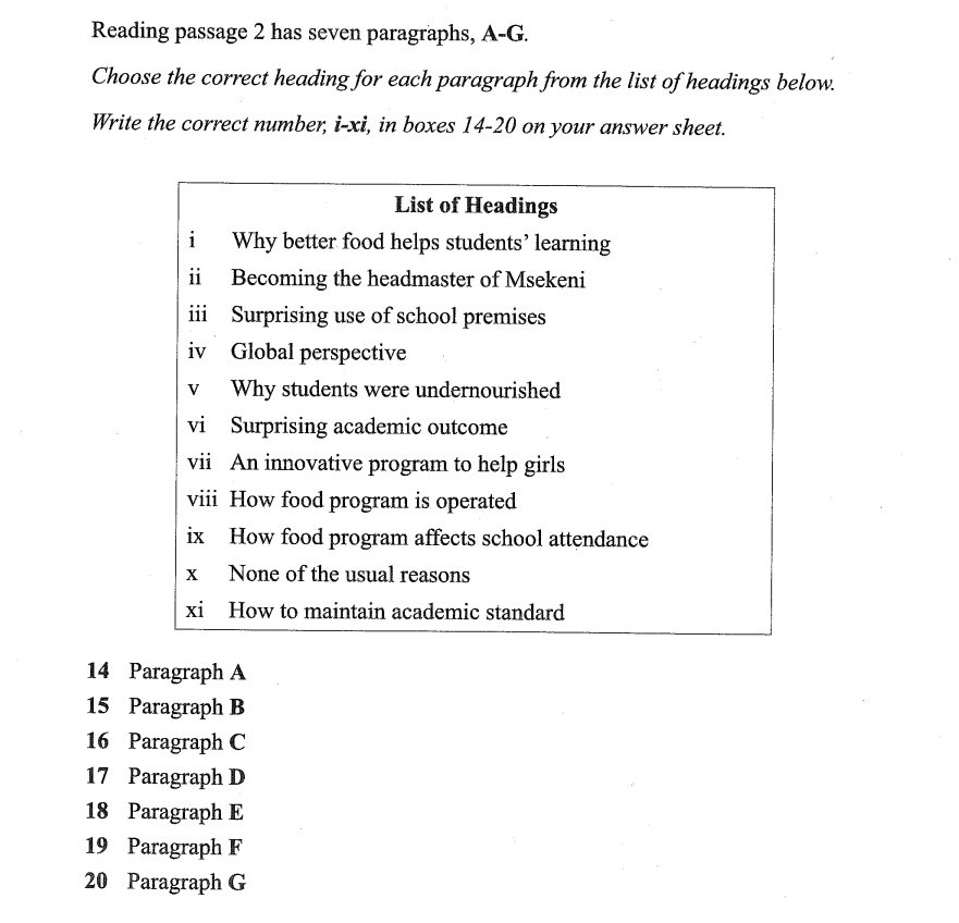 Dạng bài Matching Heading