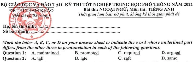 Dạng bài phát âm (2 câu đầu tiên) trong đề thi tiếng Anh THPTQG