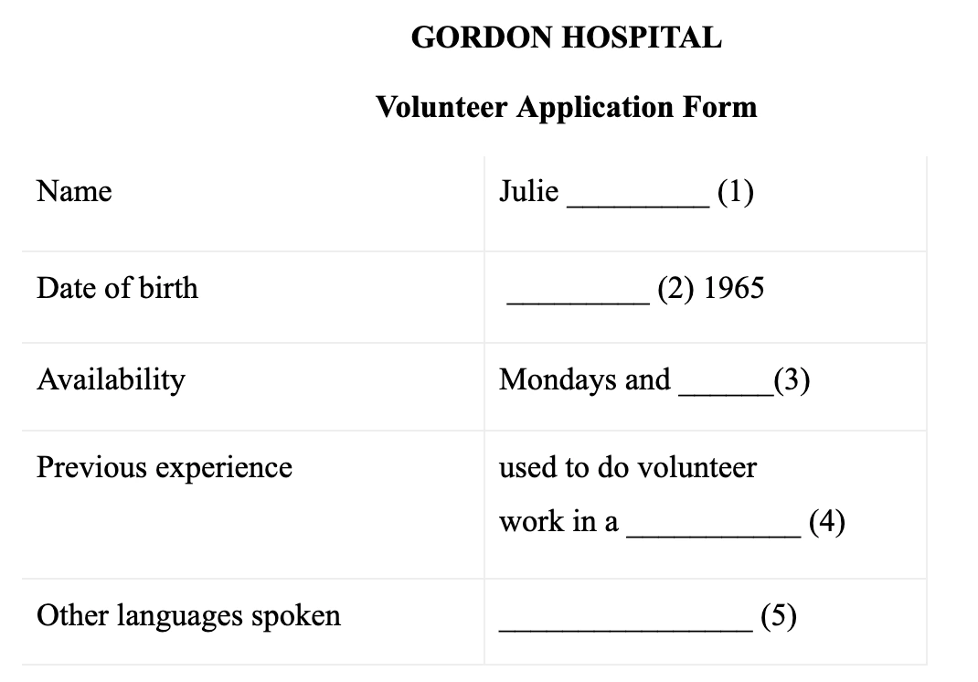 Form Completion IELTS Listening